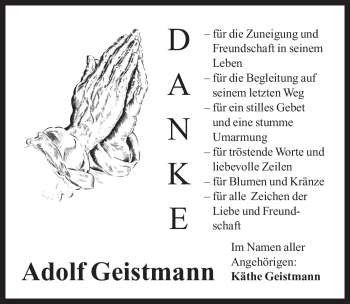 Traueranzeige von Adolf Geistmann von Pegnitz-Zeitung